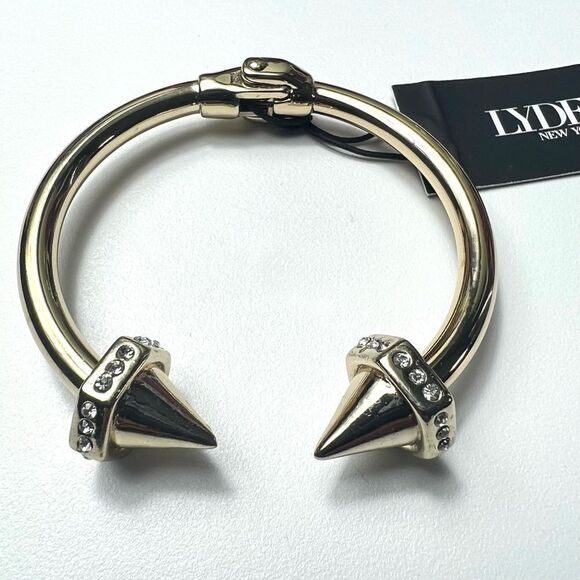 Anthropologie Lydell New York Goldtone Spike & Crystal bangle hinge bracelet NWT - Picture 1 of 4